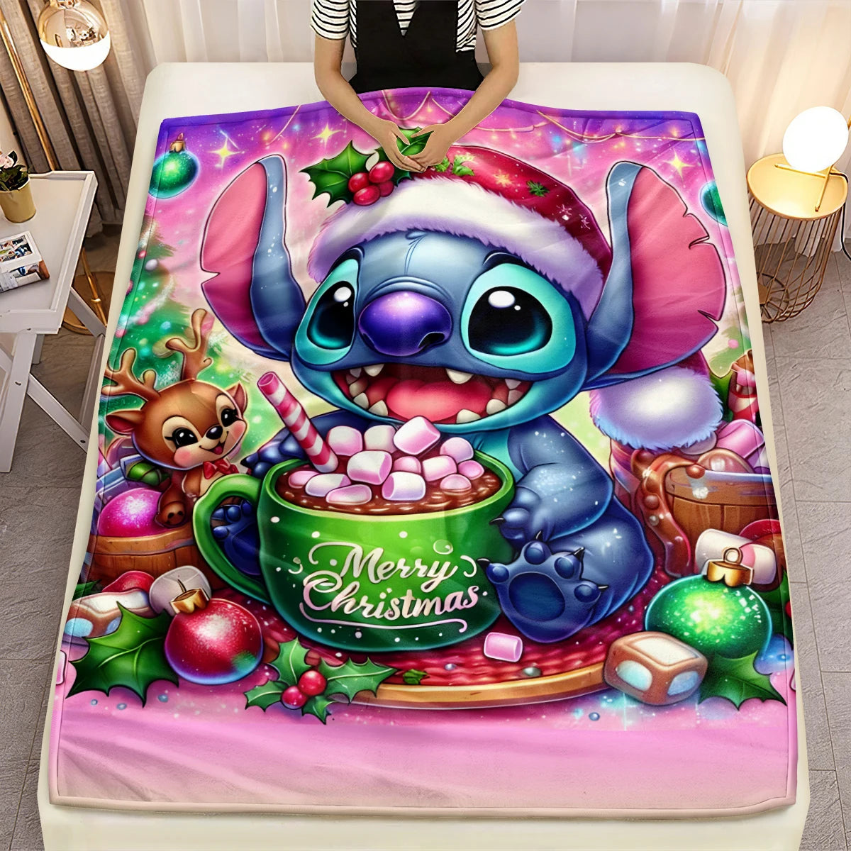 Lilo & Stitch, Stitch bedruckte Sofa-Überwurfdecke aus weichem, warmem Flanell. Büro, Camping, Picknick, Outdoor, Nickerchenumhang, Schlafzimmerdecken.