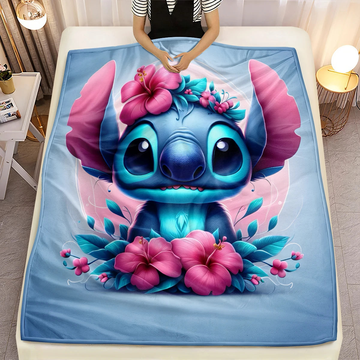 Lilo & Stitch, Stitch bedruckte Sofa-Überwurfdecke aus weichem, warmem Flanell. Büro, Camping, Picknick, Outdoor, Nickerchenumhang, Schlafzimmerdecken.