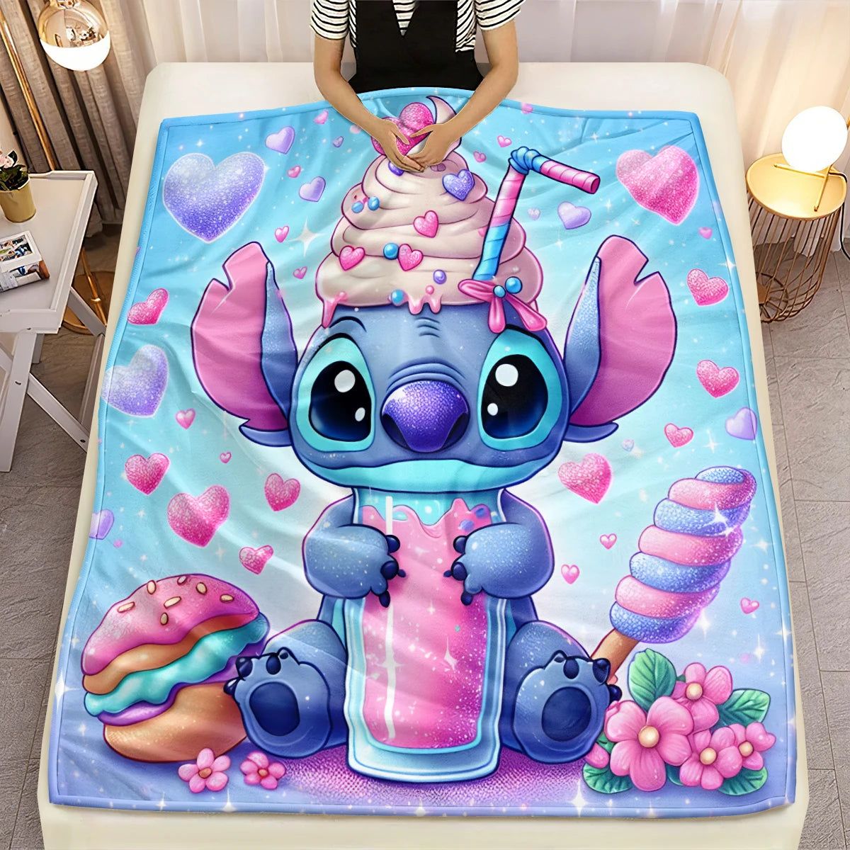Lilo & Stitch, Stitch bedruckte Sofa-Überwurfdecke aus weichem, warmem Flanell. Büro, Camping, Picknick, Outdoor, Nickerchenumhang, Schlafzimmerdecken.