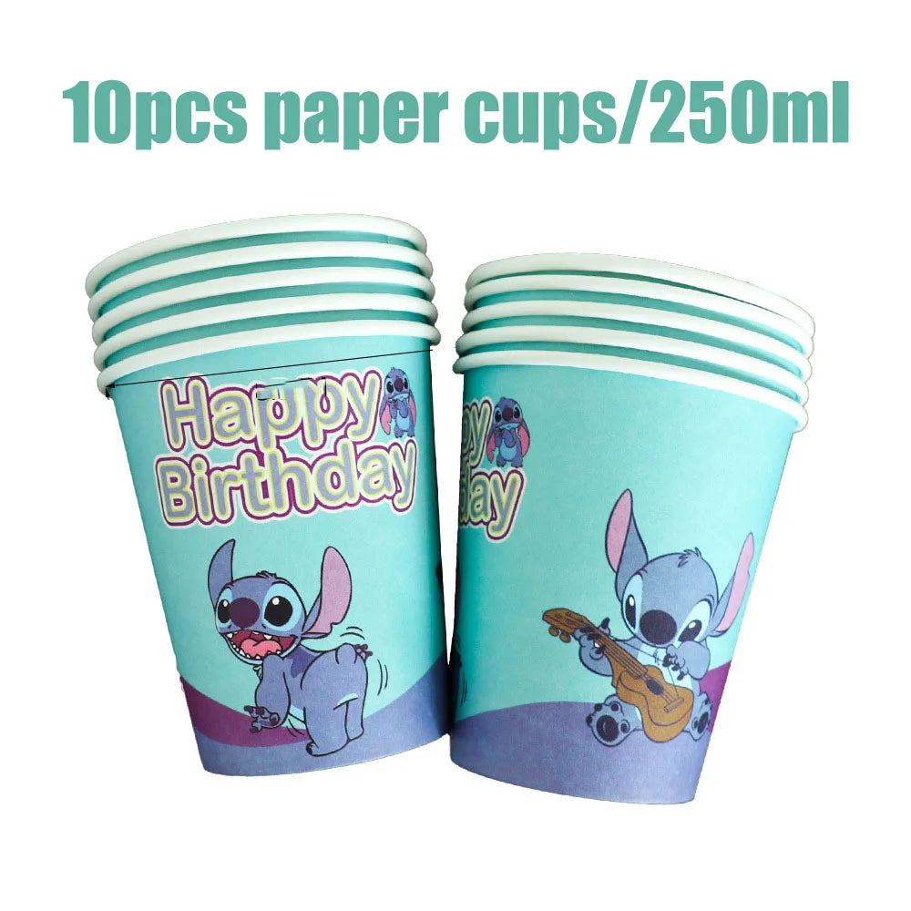 Disney Lilo und Stitch Geburtstagsparty-Dekorationen, Mix-Teller, Tasse, Serviette, Tischdecke, Stitch, Partygeschenke für Kinder, Zubehör, Deko-Set