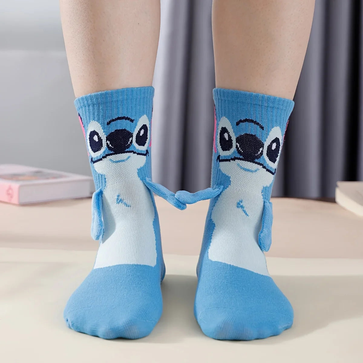 Disney Stitch Magnet Hand In Hand Sock Cartoon Fun Fashion Soft Comfortable Creative Adults children Christmas stocking toy gift