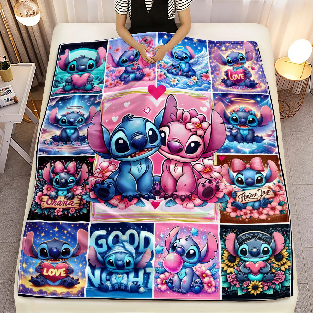 Lilo & Stitch, Stitch bedruckte Sofa-Überwurfdecke aus weichem, warmem Flanell. Büro, Camping, Picknick, Outdoor, Nickerchenumhang, Schlafzimmerdecken.