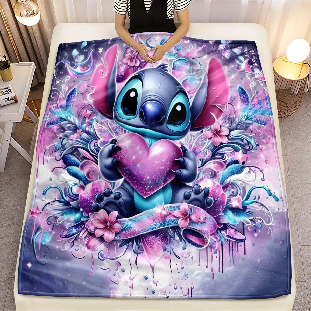 Lilo & Stitch, Stitch bedruckte Sofa-Überwurfdecke aus weichem, warmem Flanell. Büro, Camping, Picknick, Outdoor, Nickerchenumhang, Schlafzimmerdecken.