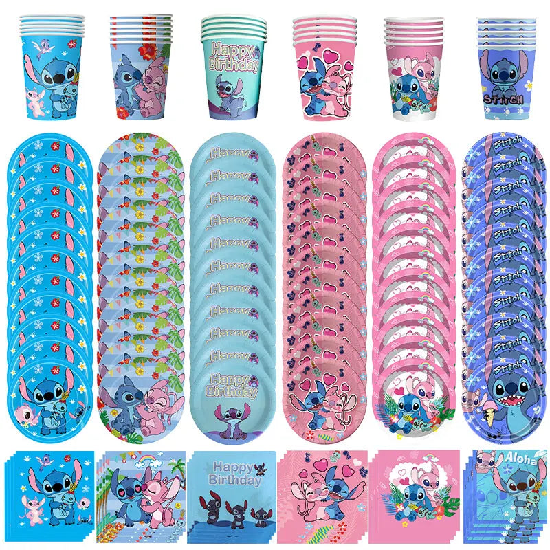 Disney Lilo und Stitch Geburtstagsparty-Dekorationen, Mix-Teller, Tasse, Serviette, Tischdecke, Stitch, Partygeschenke für Kinder, Zubehör, Deko-Set