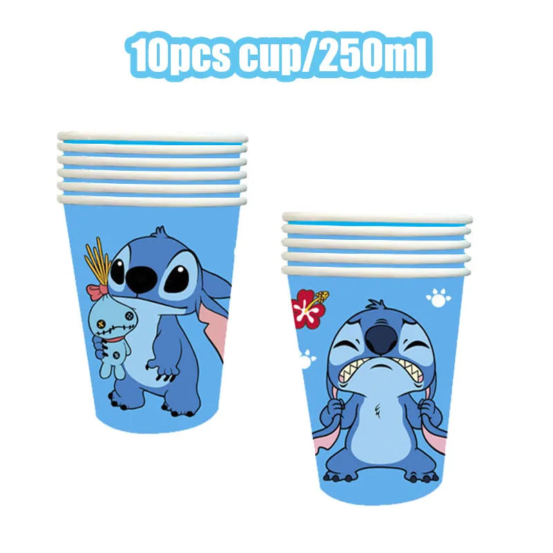 Disney Lilo und Stitch Geburtstagsparty-Dekorationen, Mix-Teller, Tasse, Serviette, Tischdecke, Stitch, Partygeschenke für Kinder, Zubehör, Deko-Set