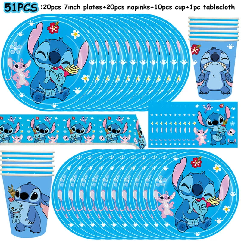 Disney Lilo und Stitch Geburtstagsparty-Dekorationen, Mix-Teller, Tasse, Serviette, Tischdecke, Stitch, Partygeschenke für Kinder, Zubehör, Deko-Set