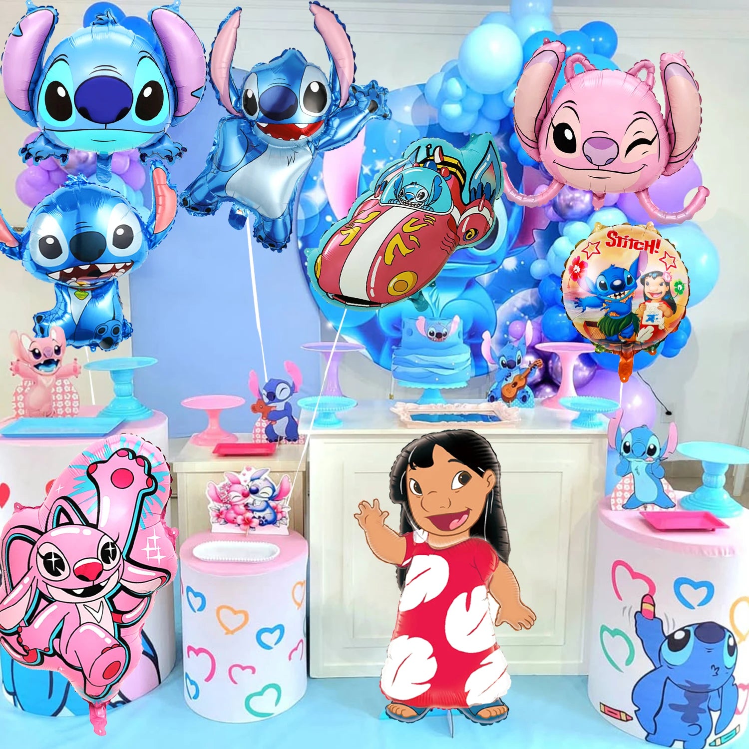 Stitch Party Dekorationen, 8 Stück Stitch Party Folienballons – Stitch Folienballons und Lilo Angel Folienballons für Stitch Party
