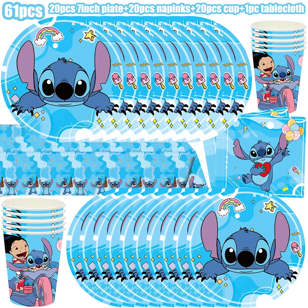 Disney Lilo und Stitch Geburtstagsparty-Dekorationen, Mix-Teller, Tasse, Serviette, Tischdecke, Stitch, Partygeschenke für Kinder, Zubehör, Deko-Set