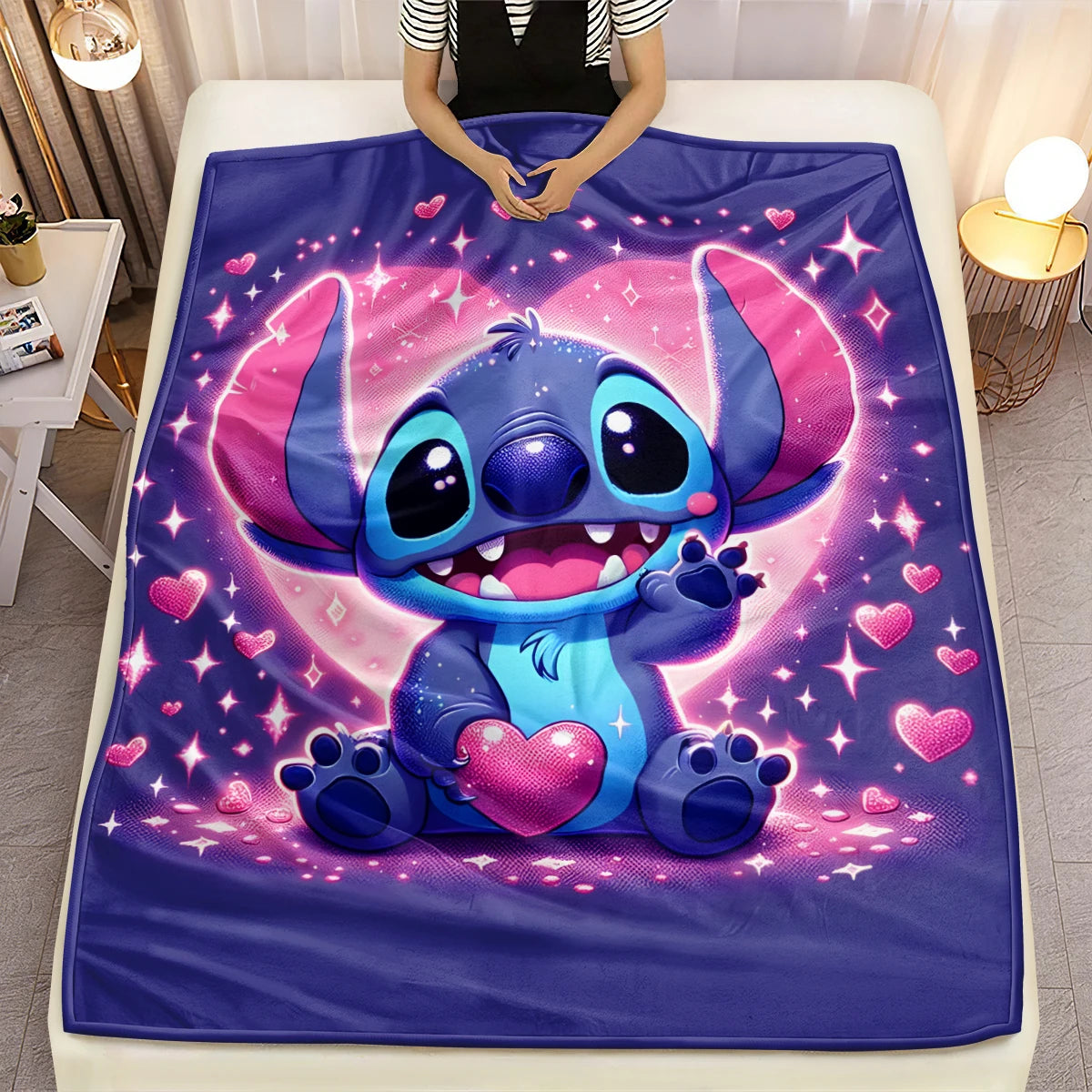 Lilo & Stitch, Stitch bedruckte Sofa-Überwurfdecke aus weichem, warmem Flanell. Büro, Camping, Picknick, Outdoor, Nickerchenumhang, Schlafzimmerdecken.