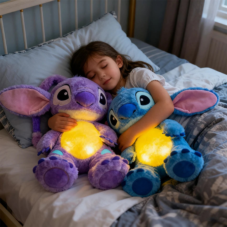 2025 heißer Lilo & Stitch Plüsch Puppe Atem Kind Peluche Kawaii Beruhigt Spielzeug Anime Baby Musik Licht Schlaf Spielzeug rosa Stich Kind Geschenke