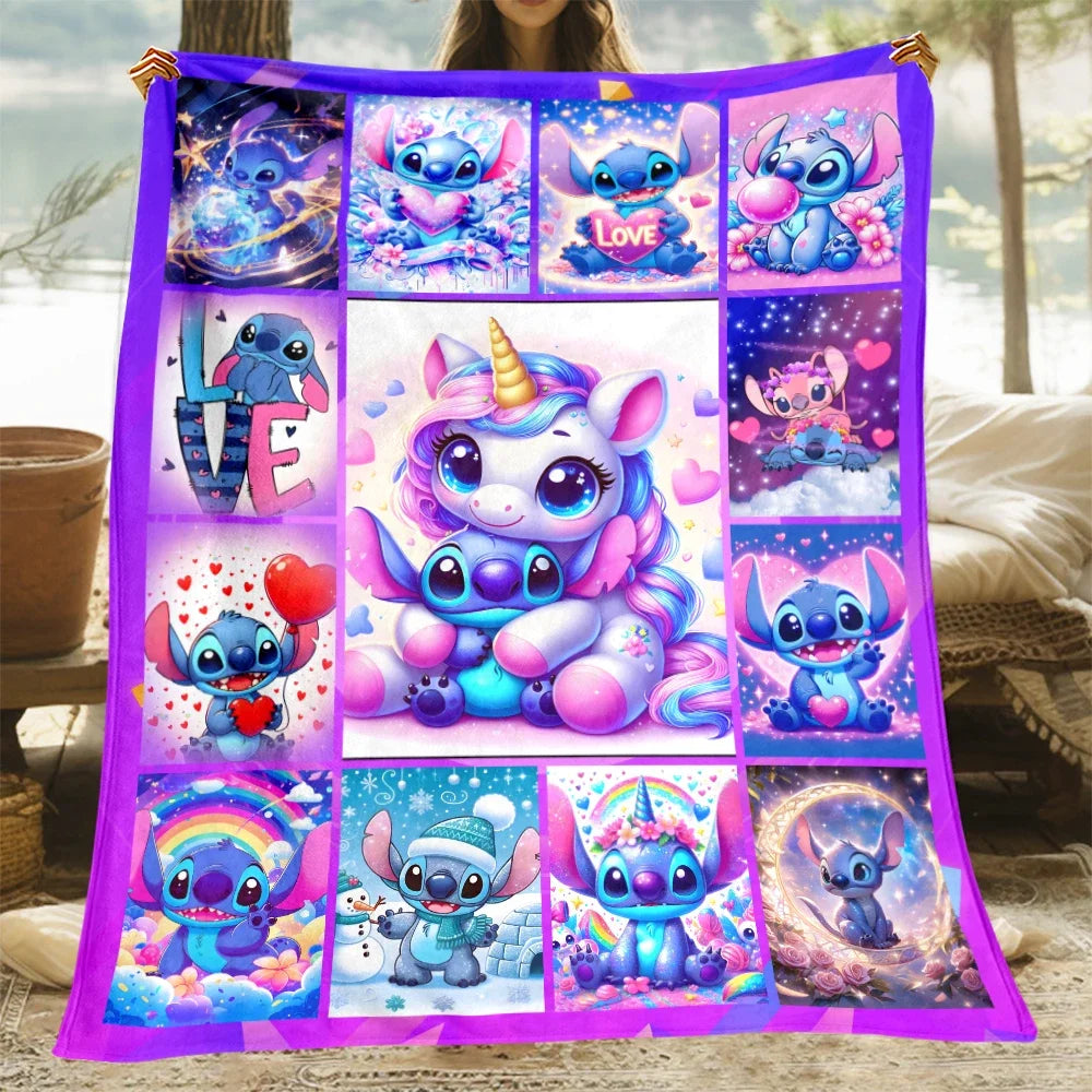 Stitch Cartoon HD-gedruckte Decken, Flanell-Überwurf, Campingdecken für Sofa, dünne Decke, modernes Modegeschenk