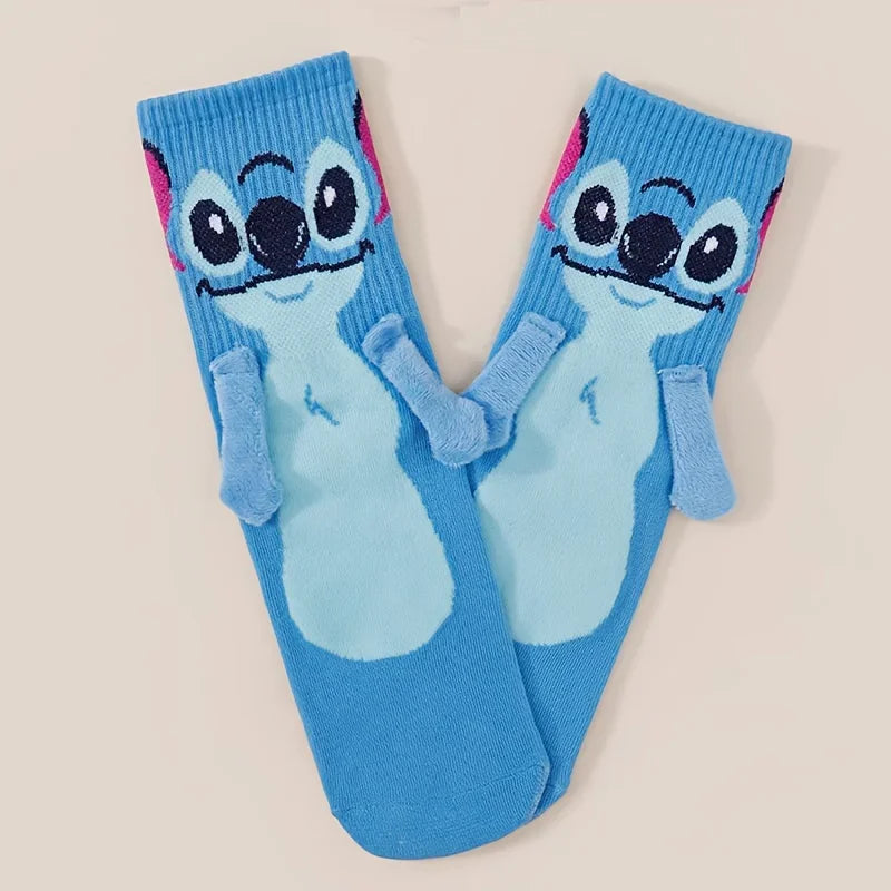 Disney Stitch Magnet Hand In Hand Sock Cartoon Fun Fashion Soft Comfortable Creative Adults children Christmas stocking toy gift
