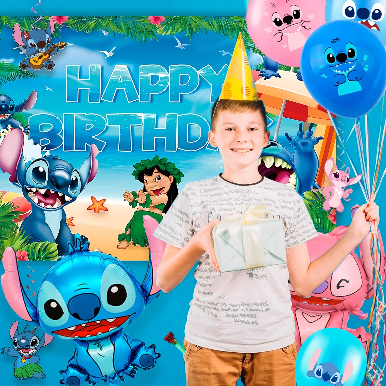 Stitch Party Supplies, 36 Stück Stitch Geburtstagsdekorationen – Stitch Ballon Tischdecke Hintergrund usw. Stitch Birthday Party Supplies
