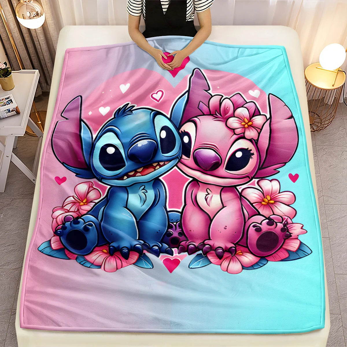 Lilo & Stitch, Stitch bedruckte Sofa-Überwurfdecke aus weichem, warmem Flanell. Büro, Camping, Picknick, Outdoor, Nickerchenumhang, Schlafzimmerdecken.