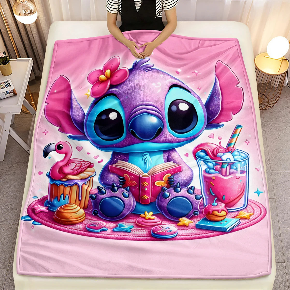 Lilo & Stitch, Stitch bedruckte Sofa-Überwurfdecke aus weichem, warmem Flanell. Büro, Camping, Picknick, Outdoor, Nickerchenumhang, Schlafzimmerdecken.