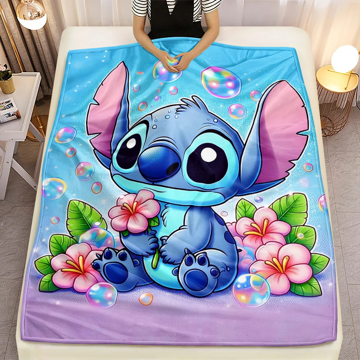 Lilo & Stitch, Stitch bedruckte Sofa-Überwurfdecke aus weichem, warmem Flanell. Büro, Camping, Picknick, Outdoor, Nickerchenumhang, Schlafzimmerdecken.