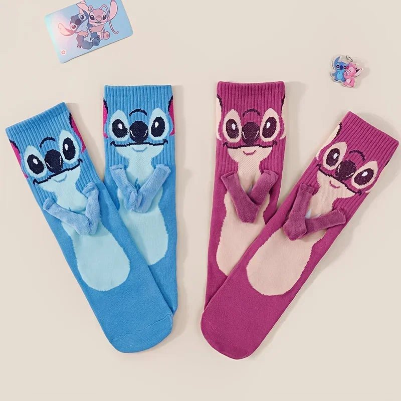 Disney Stitch Magnet Hand In Hand Sock Cartoon Fun Fashion Soft Comfortable Creative Adults children Christmas stocking toy gift