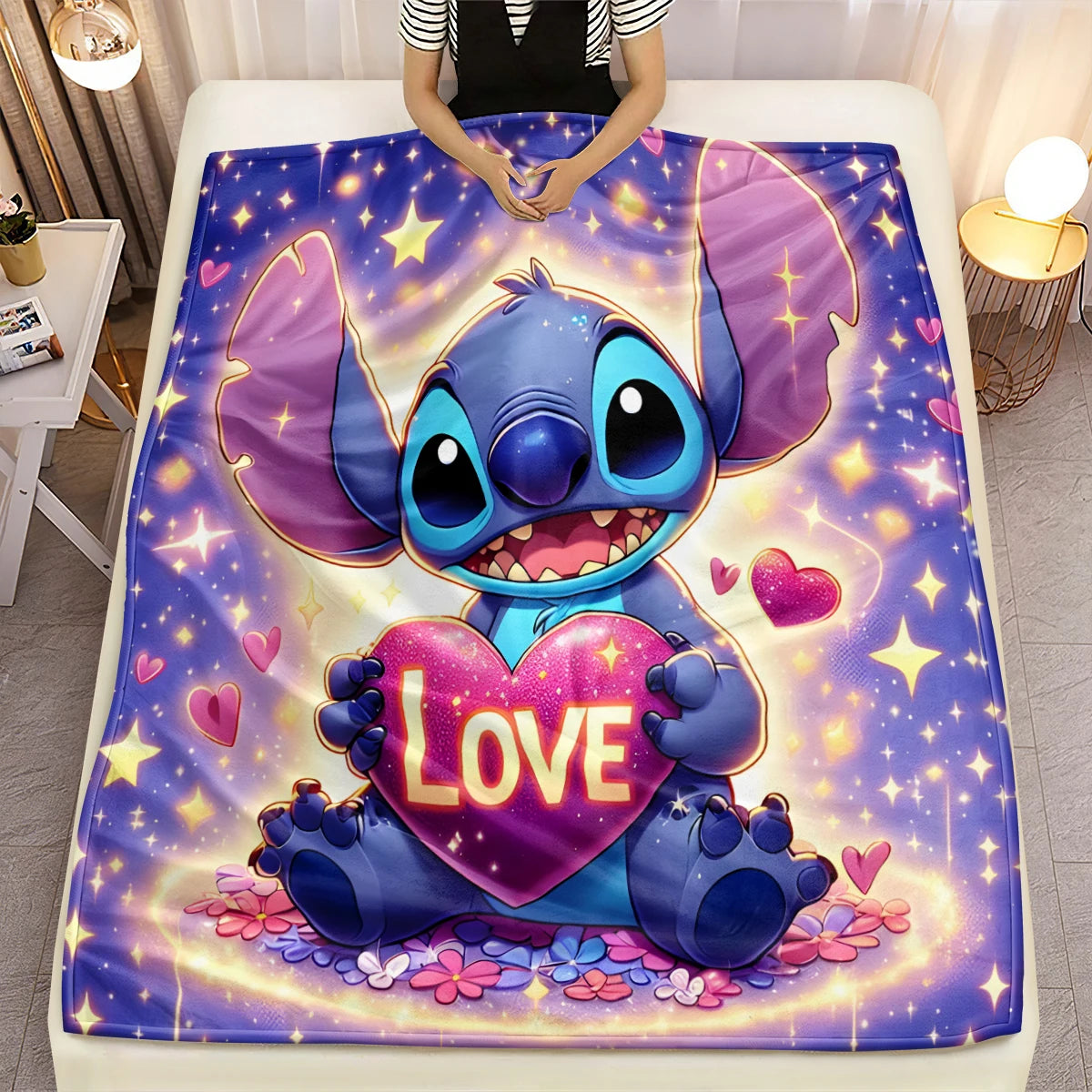 Lilo & Stitch, Stitch bedruckte Sofa-Überwurfdecke aus weichem, warmem Flanell. Büro, Camping, Picknick, Outdoor, Nickerchenumhang, Schlafzimmerdecken.