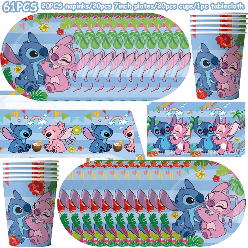Disney Lilo und Stitch Geburtstagsparty-Dekorationen, Mix-Teller, Tasse, Serviette, Tischdecke, Stitch, Partygeschenke für Kinder, Zubehör, Deko-Set