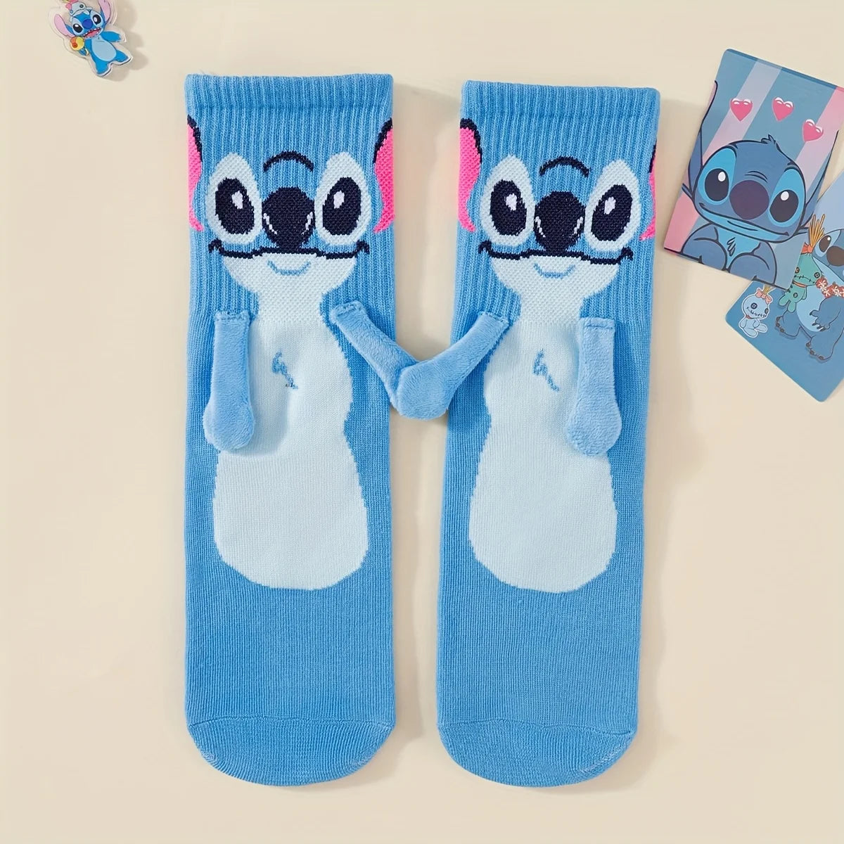 Disney Stitch Magnet Hand In Hand Sock Cartoon Fun Fashion Soft Comfortable Creative Adults children Christmas stocking toy gift