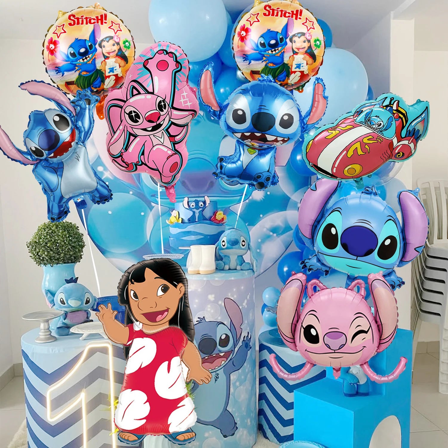 Stitch Party Dekorationen, 8 Stück Stitch Party Folienballons – Stitch Folienballons und Lilo Angel Folienballons für Stitch Party