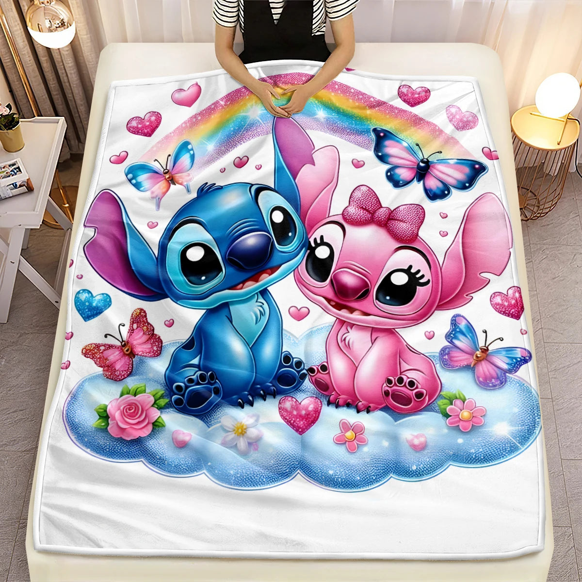 Lilo & Stitch, Stitch bedruckte Sofa-Überwurfdecke aus weichem, warmem Flanell. Büro, Camping, Picknick, Outdoor, Nickerchenumhang, Schlafzimmerdecken.
