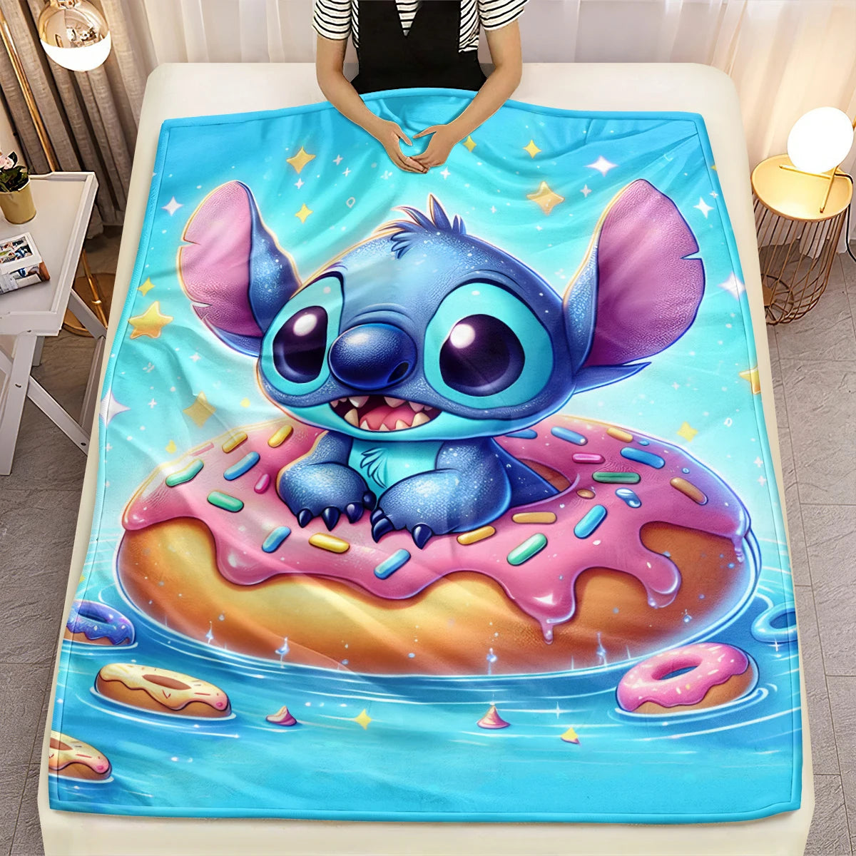 Lilo & Stitch, Stitch bedruckte Sofa-Überwurfdecke aus weichem, warmem Flanell. Büro, Camping, Picknick, Outdoor, Nickerchenumhang, Schlafzimmerdecken.