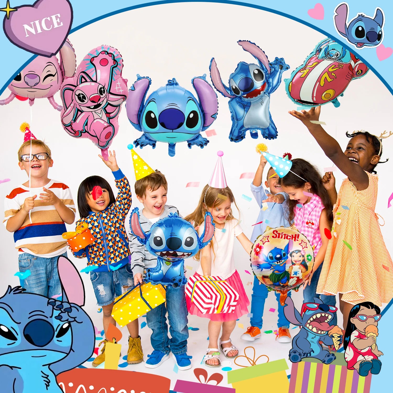 Stitch Party Dekorationen, 8 Stück Stitch Party Folienballons – Stitch Folienballons und Lilo Angel Folienballons für Stitch Party