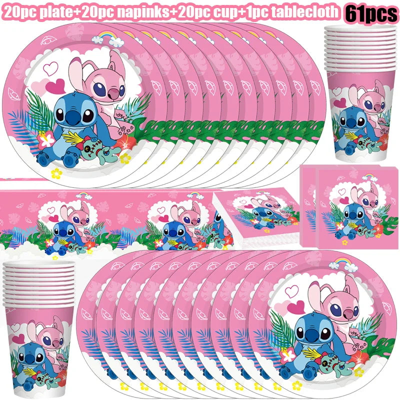 Disney Lilo und Stitch Geburtstagsparty-Dekorationen, Mix-Teller, Tasse, Serviette, Tischdecke, Stitch, Partygeschenke für Kinder, Zubehör, Deko-Set