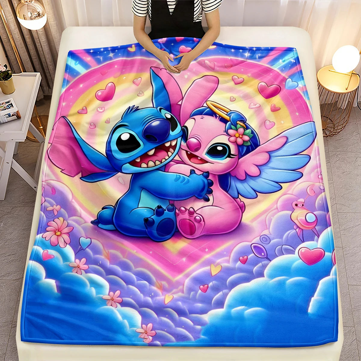 Lilo & Stitch, Stitch bedruckte Sofa-Überwurfdecke aus weichem, warmem Flanell. Büro, Camping, Picknick, Outdoor, Nickerchenumhang, Schlafzimmerdecken.