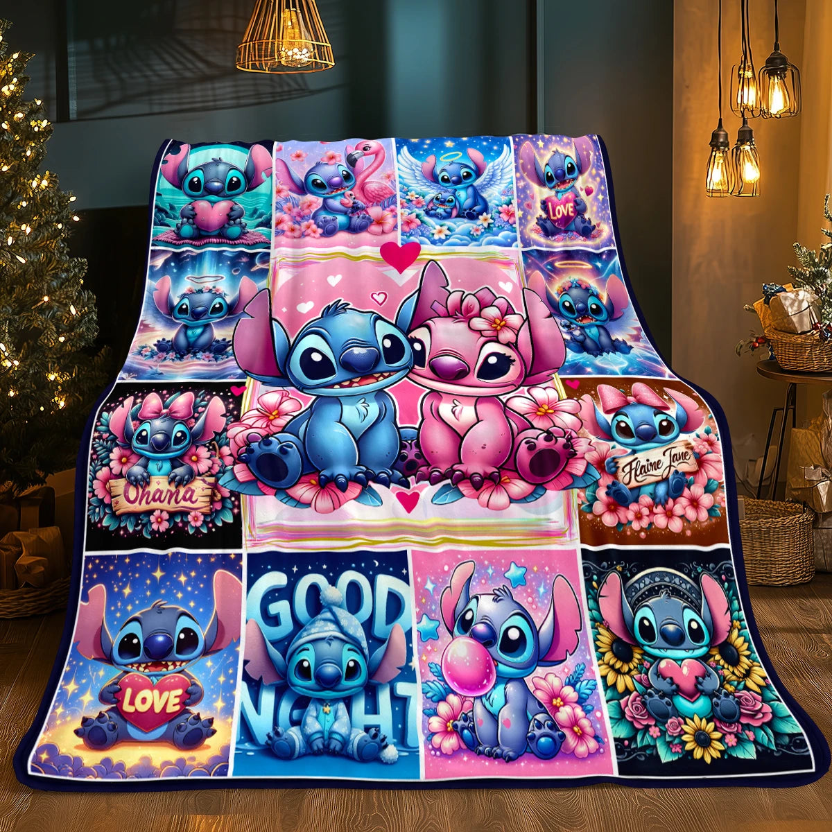 Lilo & Stitch, Stitch bedruckte Sofa-Überwurfdecke aus weichem, warmem Flanell. Büro, Camping, Picknick, Outdoor, Nickerchenumhang, Schlafzimmerdecken.