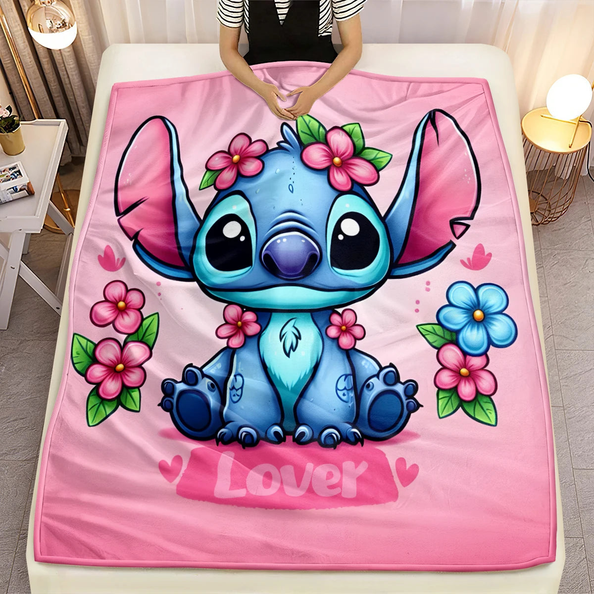 Lilo & Stitch, Stitch bedruckte Sofa-Überwurfdecke aus weichem, warmem Flanell. Büro, Camping, Picknick, Outdoor, Nickerchenumhang, Schlafzimmerdecken.