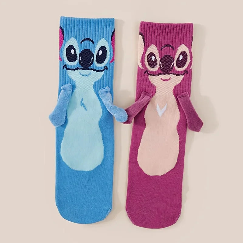 Disney Stitch Magnet Hand In Hand Sock Cartoon Fun Fashion Soft Comfortable Creative Adults children Christmas stocking toy gift