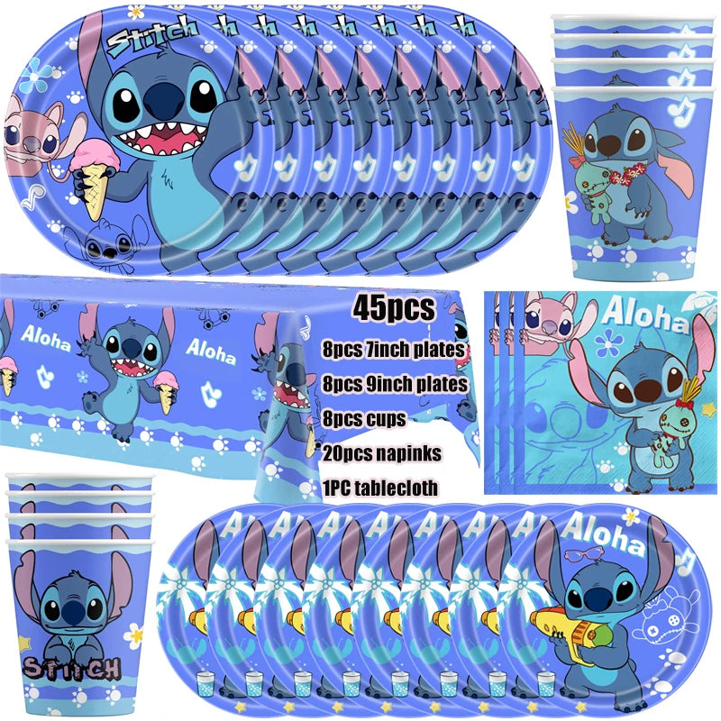 Disney Lilo und Stitch Geburtstagsparty-Dekorationen, Mix-Teller, Tasse, Serviette, Tischdecke, Stitch, Partygeschenke für Kinder, Zubehör, Deko-Set